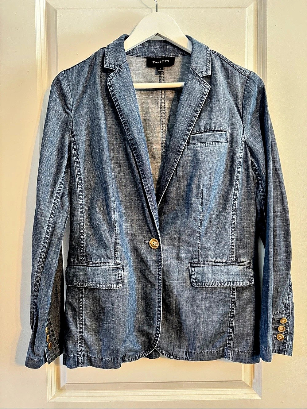 Talbots Classic Denim Blazer Jacket in Blue Size Small